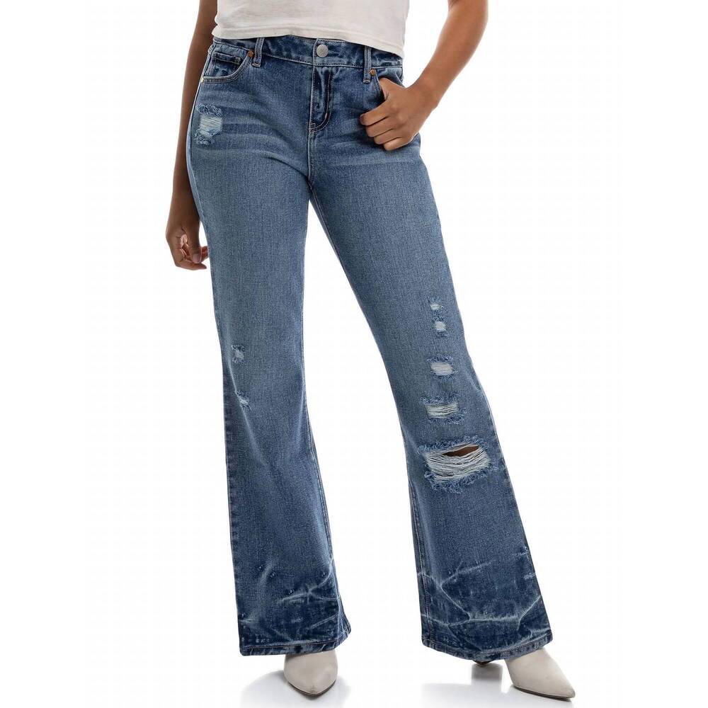 NEW 1822 DENIM leilani mid rise destructed mini bootcut jeans in blue